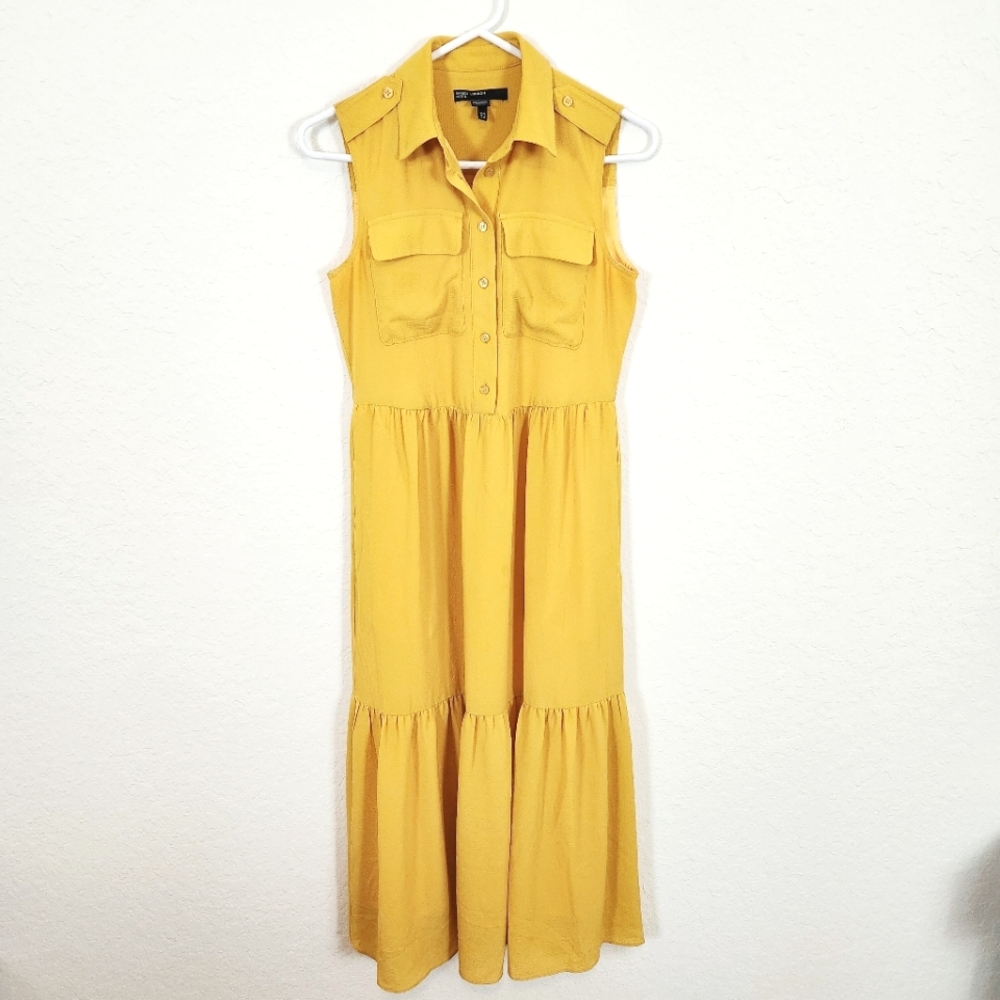 Maggy London | New Tiered Midi Dress Gold Size 0 Petite